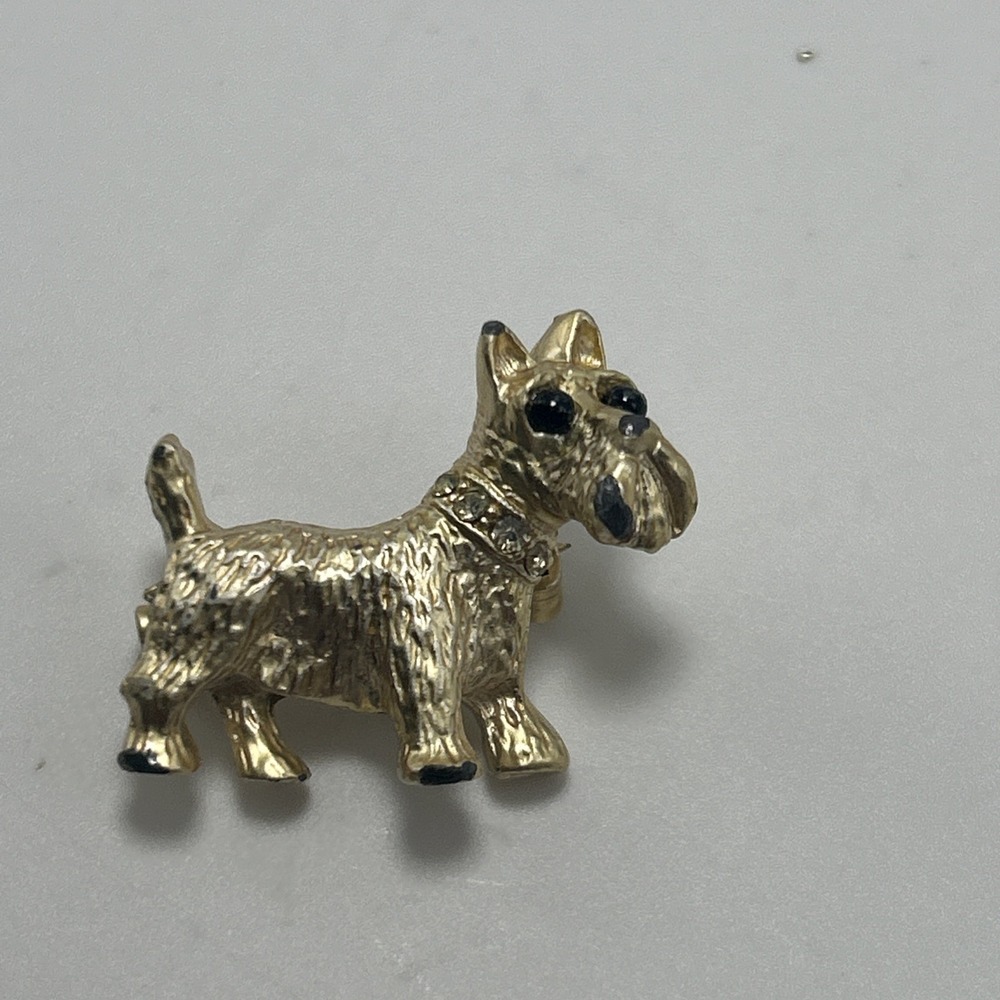 Vintage Scottish Terrier Dog Pin Metal Yellow/Gold - Picture 3 of 10